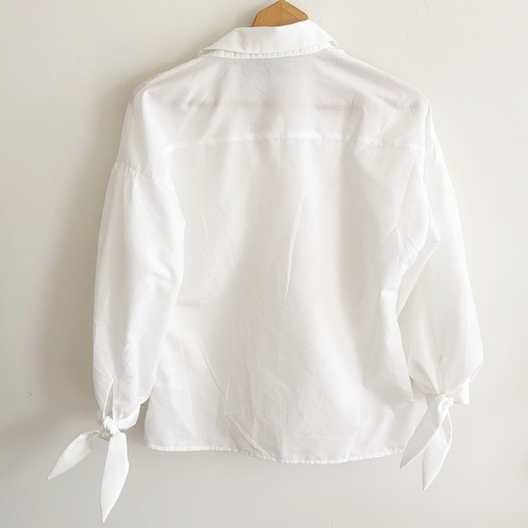 MARE MARE X ANTHROPOLOGIE WHIITE BLOUSE COTTON POLY TIE SLEEVES SIZE M - Picture 5 of 9